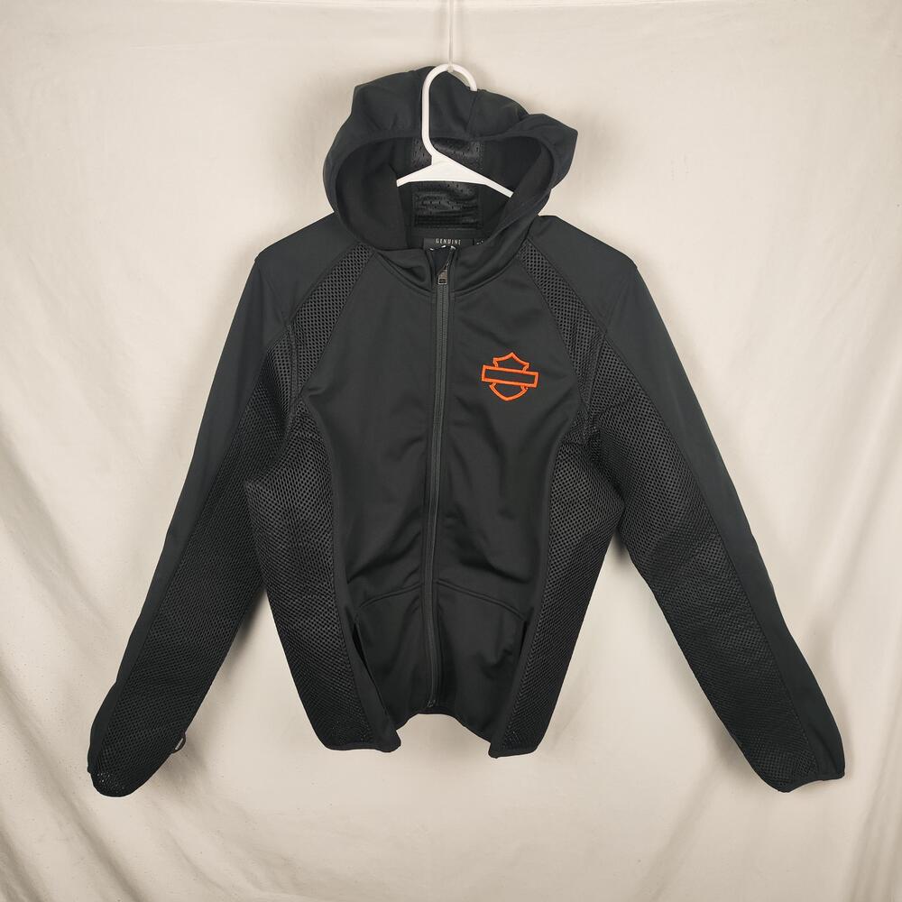 Harley-Davidson Jacket Mens Large Black Hooded Softshell Windbreaker Motorcycle